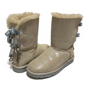 UGG Women I Do Limited Edition Bailey Bow Boots Silver Suede Swarovski Size 8